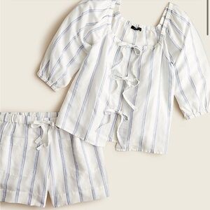 J Crew 2 piece blue & white Tie-front cotton-linen beach set size small